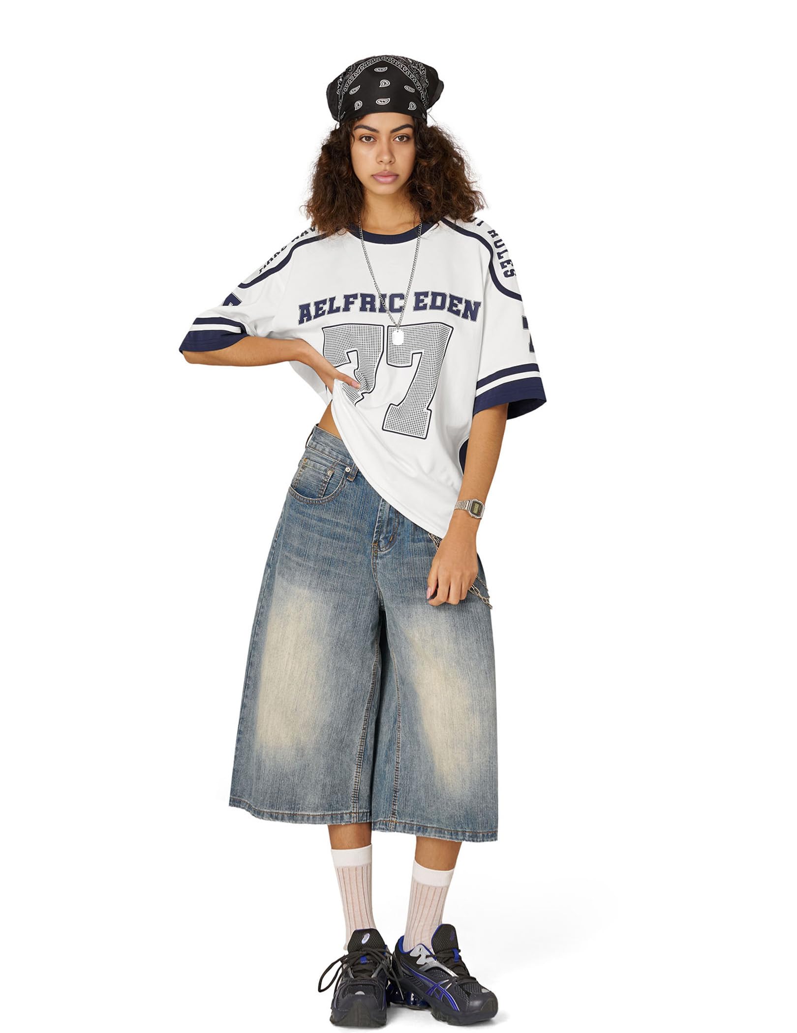 Aelfric Eden 77 Football Jersey Oversized Graphic T Shirts Short Sleeve Color Blocking Number Print Tee - Image 3