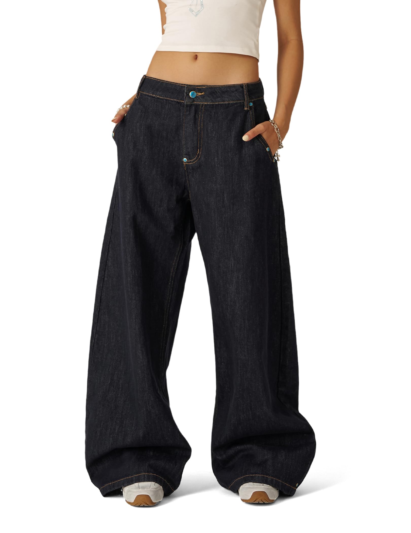 Aelfric Eden Baggy Jeans for Women Vintage Rivet Barrel Jeans High Waisted Wide Leg Y2k Streetwear Pants - Image 6