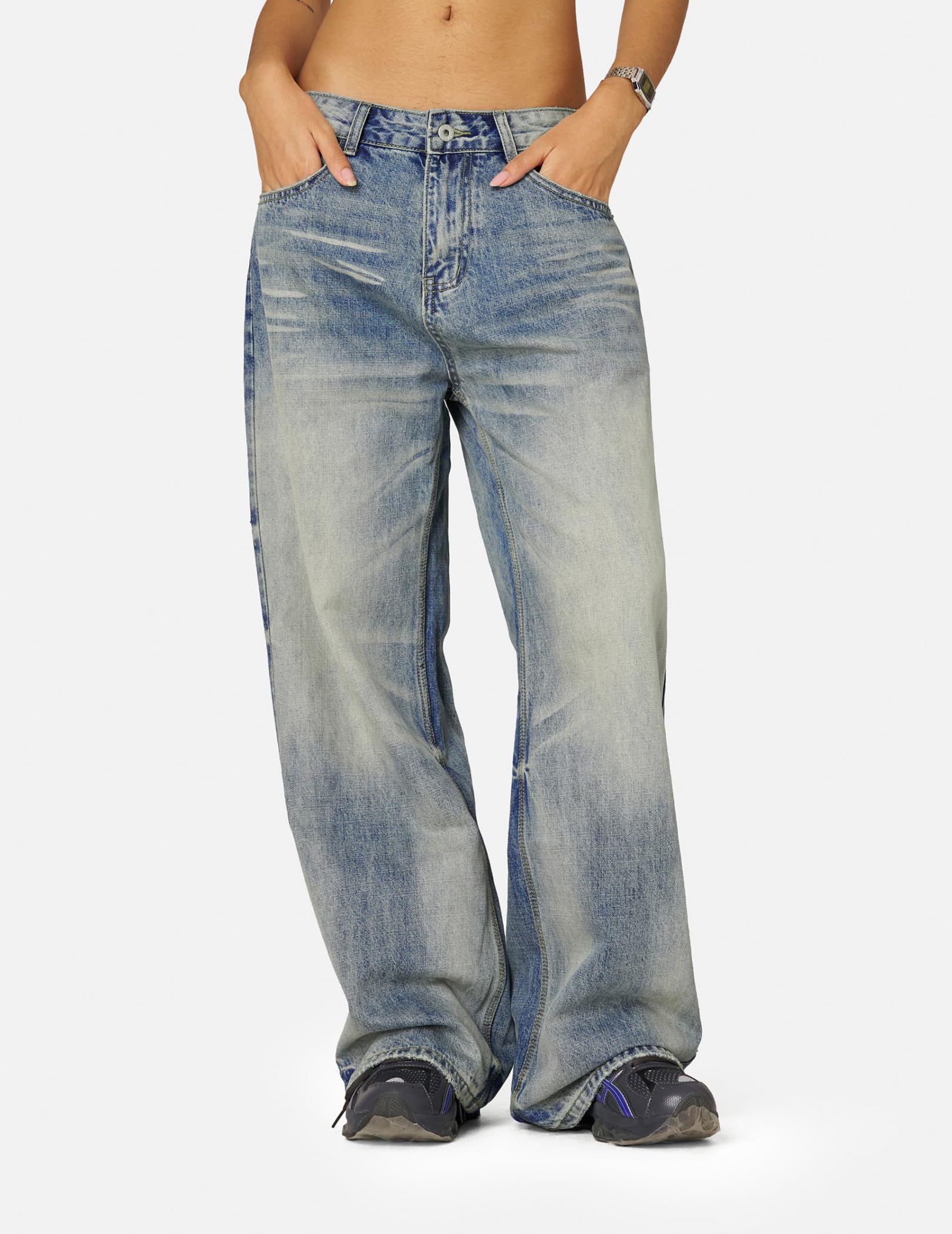 Aelfric Eden Baggy Jeans Womens Washed Wide Leg Jeans High Waist Casual Y2k Streetwear Vintage Straight Denim Pants - Image 3