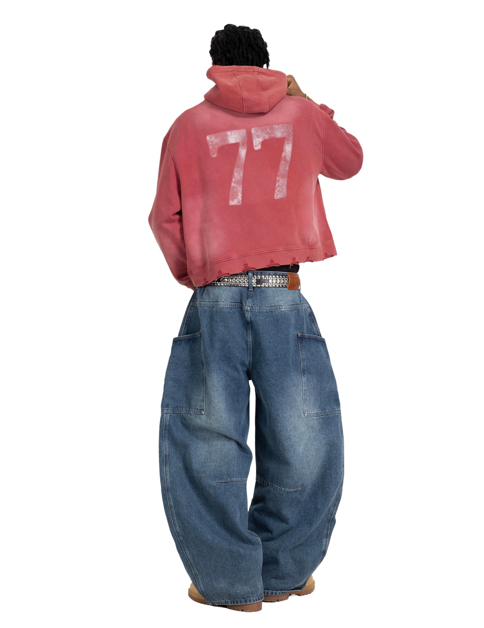 Aelfric Eden Boxy Rhinestone 77 Graphic Hoodie Vintage Distressed Pullover Unisex Streetwear with Pockets - Image 3