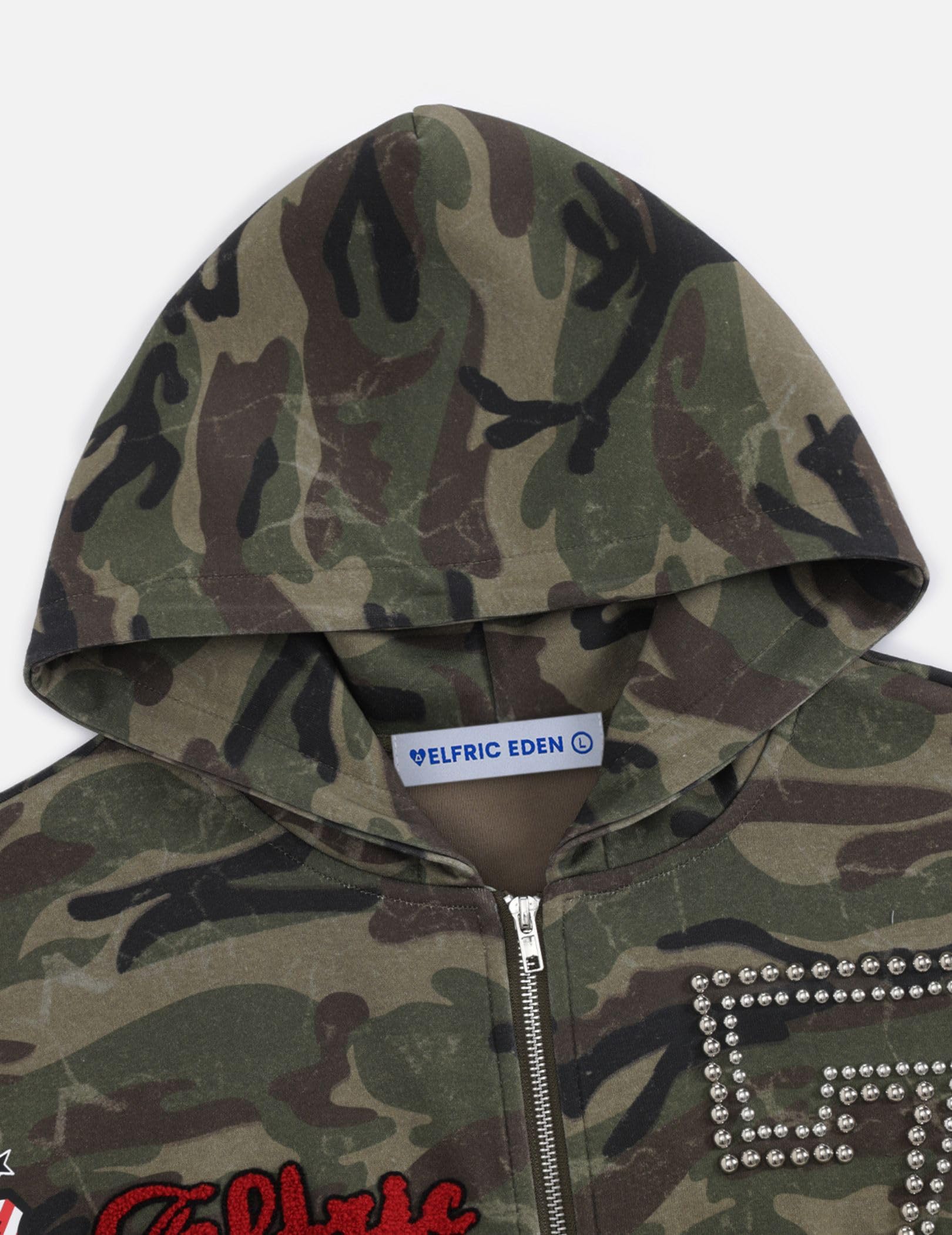Aelfric Eden Camo Zip Up Hoodie with Studded Y2k Graphic Oversized Hoodies Vintage Streetwear Outfits - Image 8