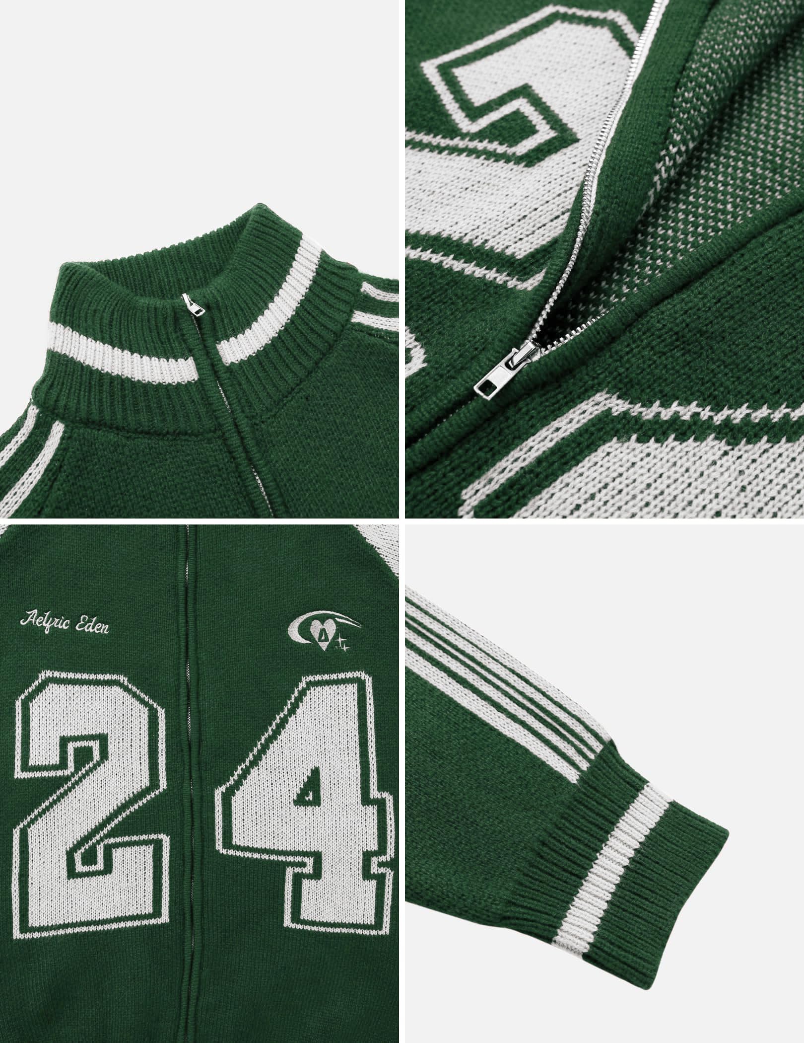 Aelfric Eden Cardigan Sweaters for Women Zip Up Oversized Knit Cardigans Long Sleeve Contrast Color Number Sweater Coat - Image 4