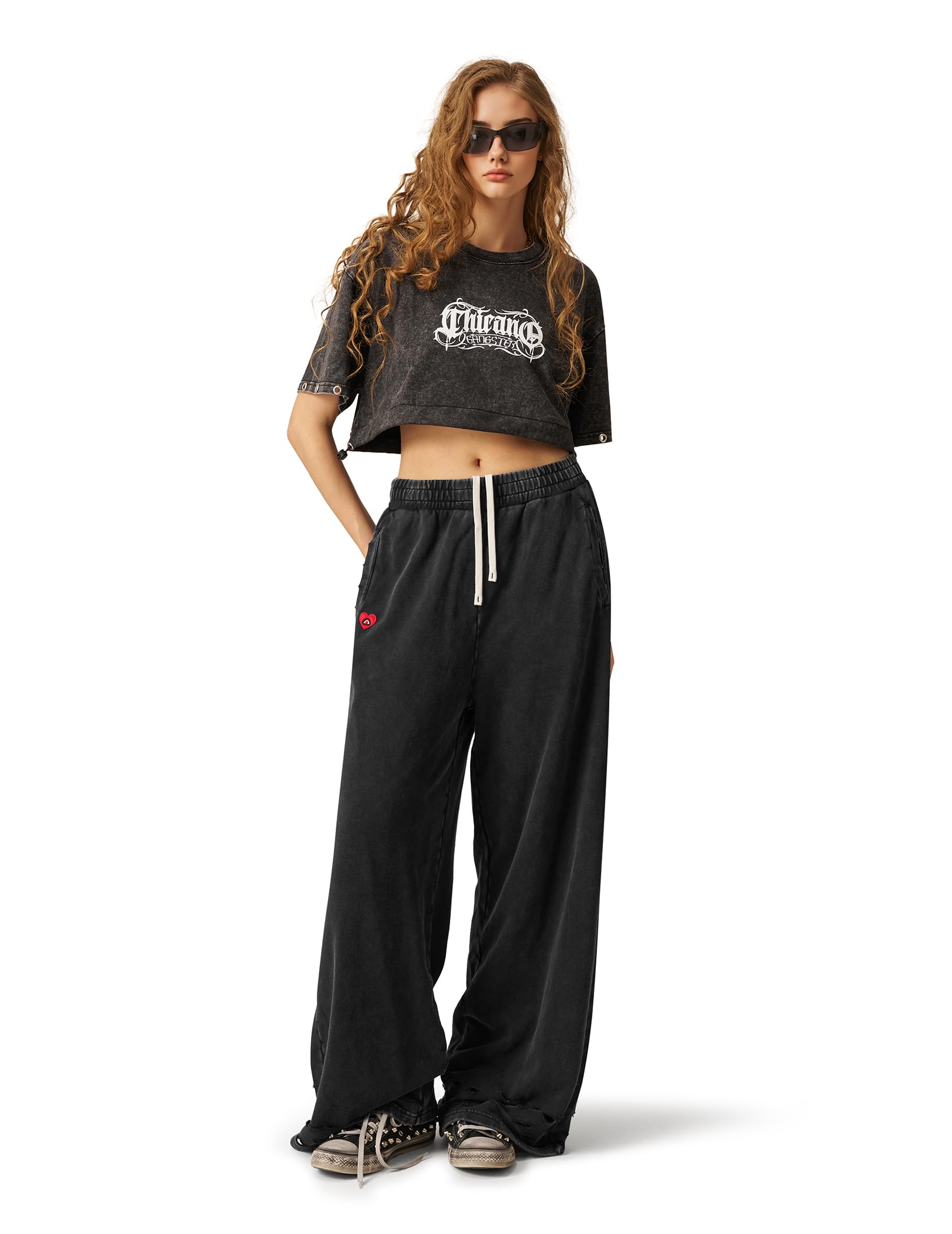 Aelfric Eden Distressed Baggy Sweatpants Streetwear Barrel Pants Loose Wide Leg Elastic Drawstring Trousers Unisex - Image 3