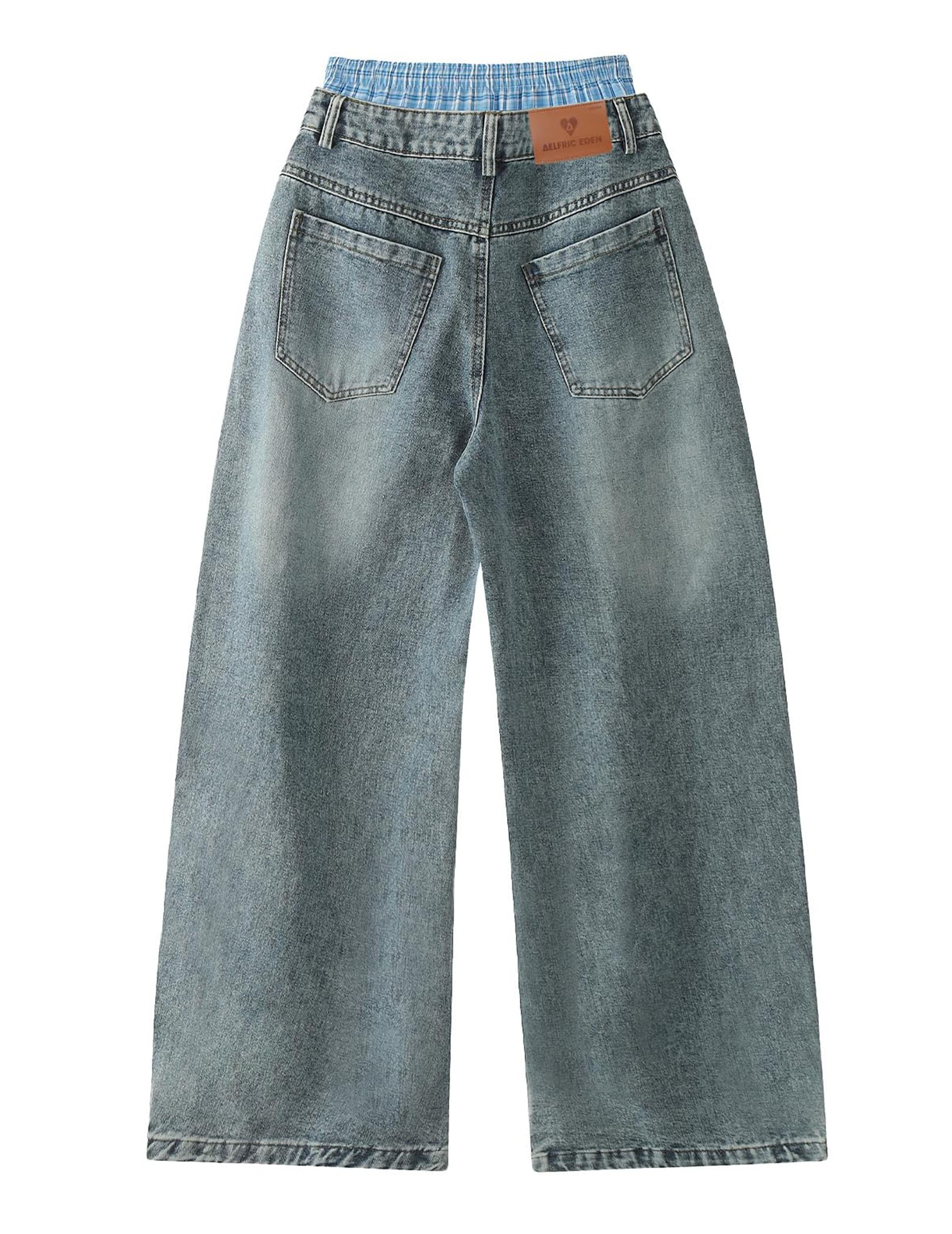 Aelfric Eden Double Waist Loose Sagging Jeans Baggy Denim Pants High Waist Stretchy Straight Wide Leg Jeans - Image 4