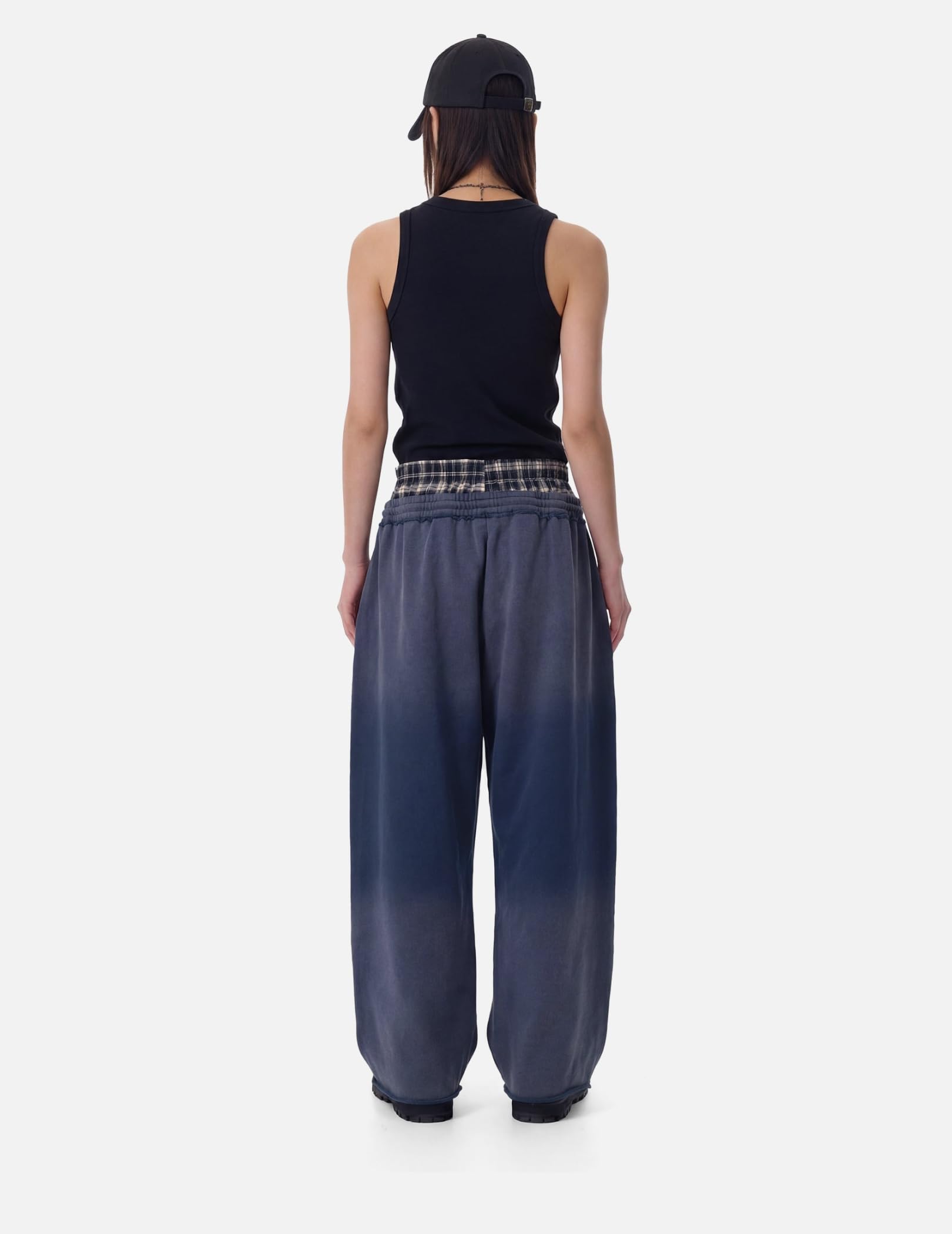 Aelfric Eden Double Waist Washed Baggy Sweatpants Loose Wide Leg Plaid Patchwork Casual Pants with Pockets - Image 4