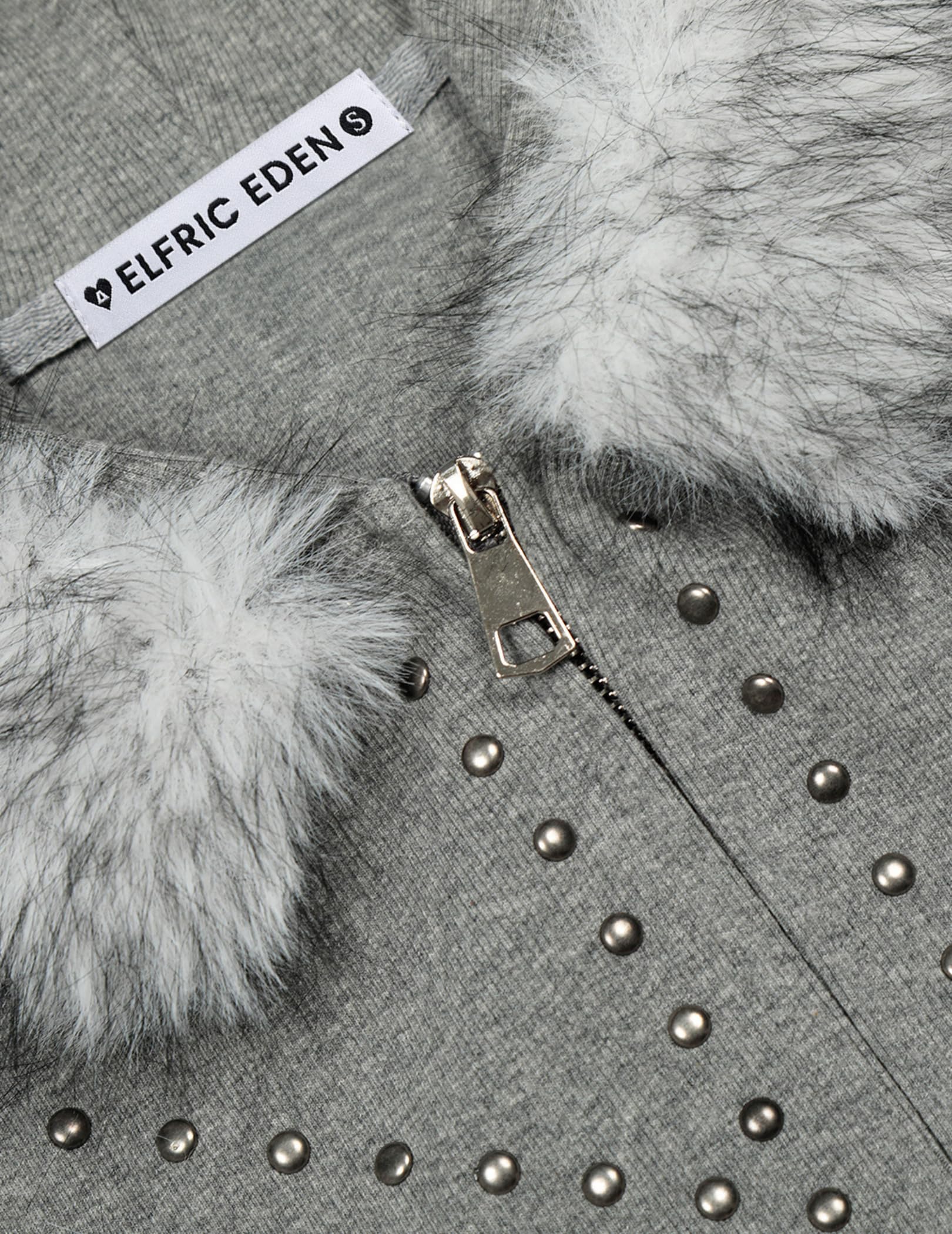 Aelfric Eden Faux Fur Collar Cropped Zip Up Hoodie Y2k Rivet Casual Regular Sweatshirt - Image 4