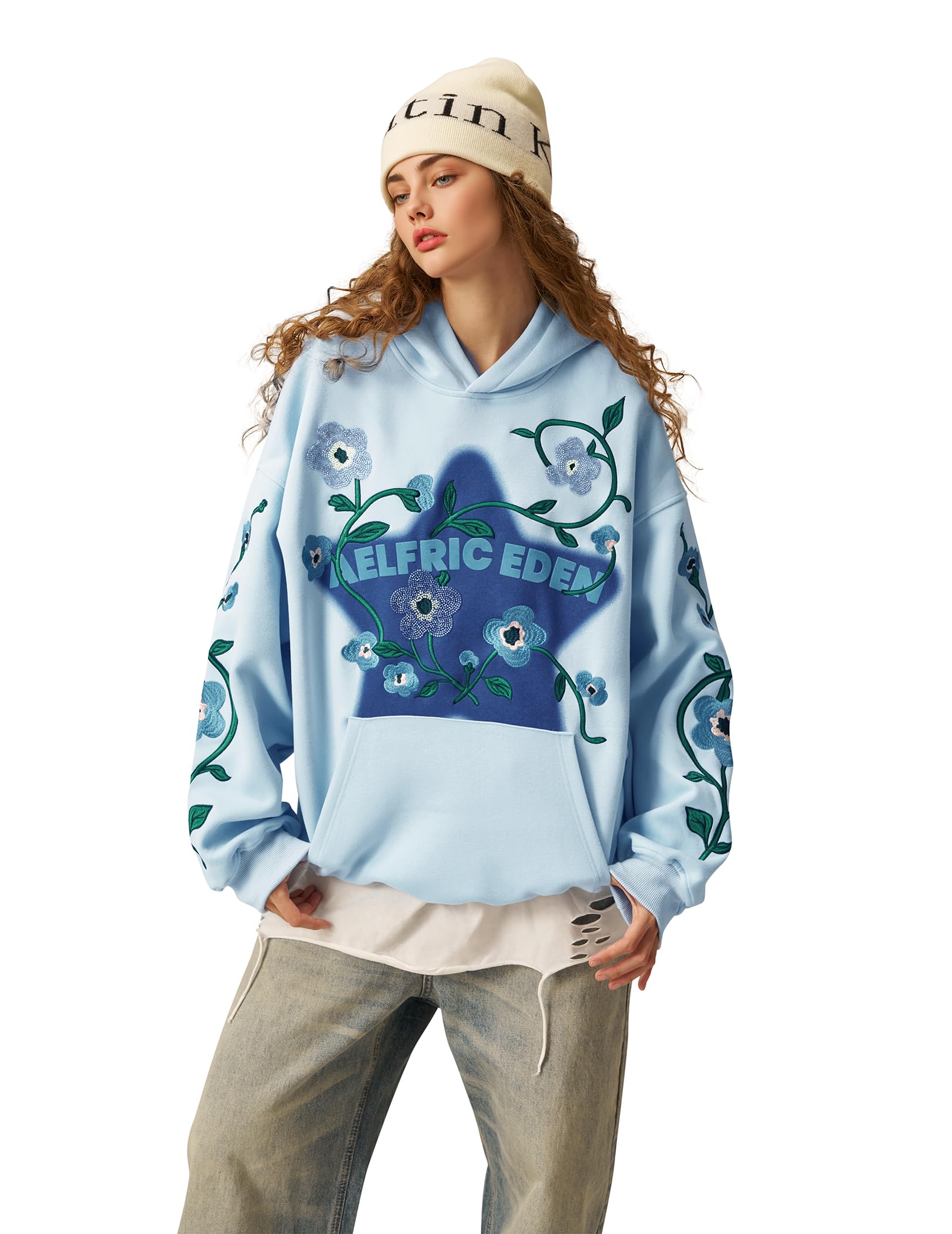 Aelfric Eden Floral Eden Star Pullover Hoodie Embroidery Graphic Hoodies Y2K Oversized Hooded Sweatshirt - Image 3