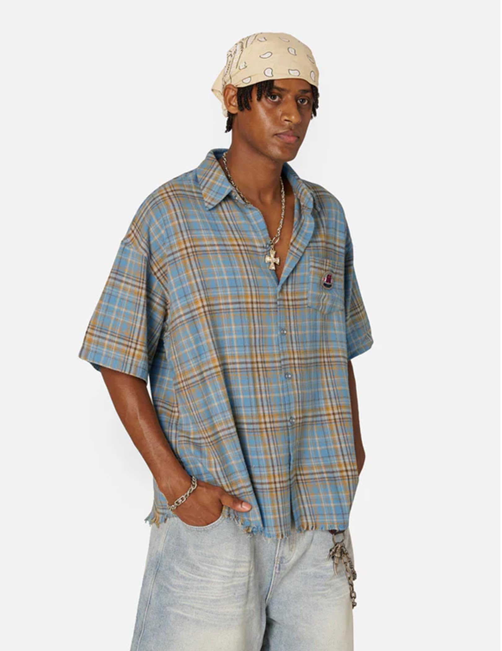 Aelfric Eden Gradient Plaid Pocket Short Sleeve Shirt - Image 3