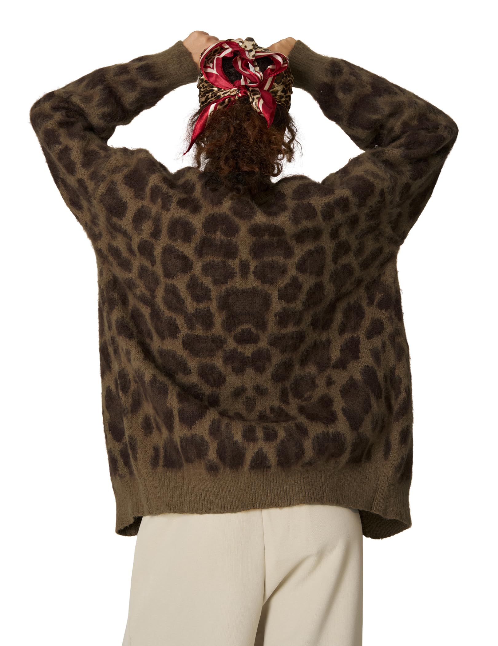 Aelfric Eden Leopard Print Cardigan Sweaters for Women Oversized Cheetah Y2k Crewneck Button Down Long Sleeve Cardigans - Image 4