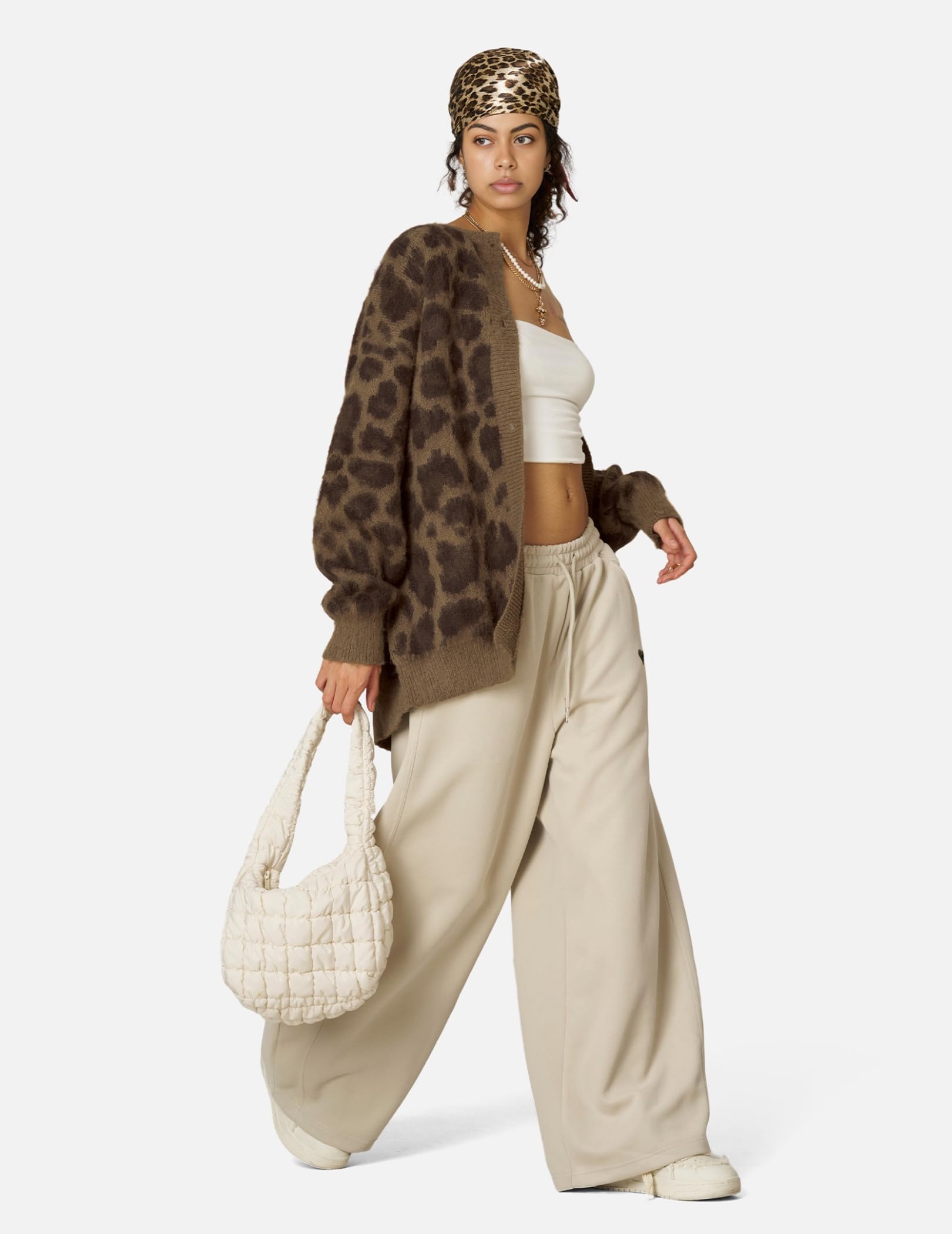 Aelfric Eden Leopard Print Cardigan Sweaters for Women Oversized Cheetah Y2k Crewneck Button Down Long Sleeve Cardigans - Image 5