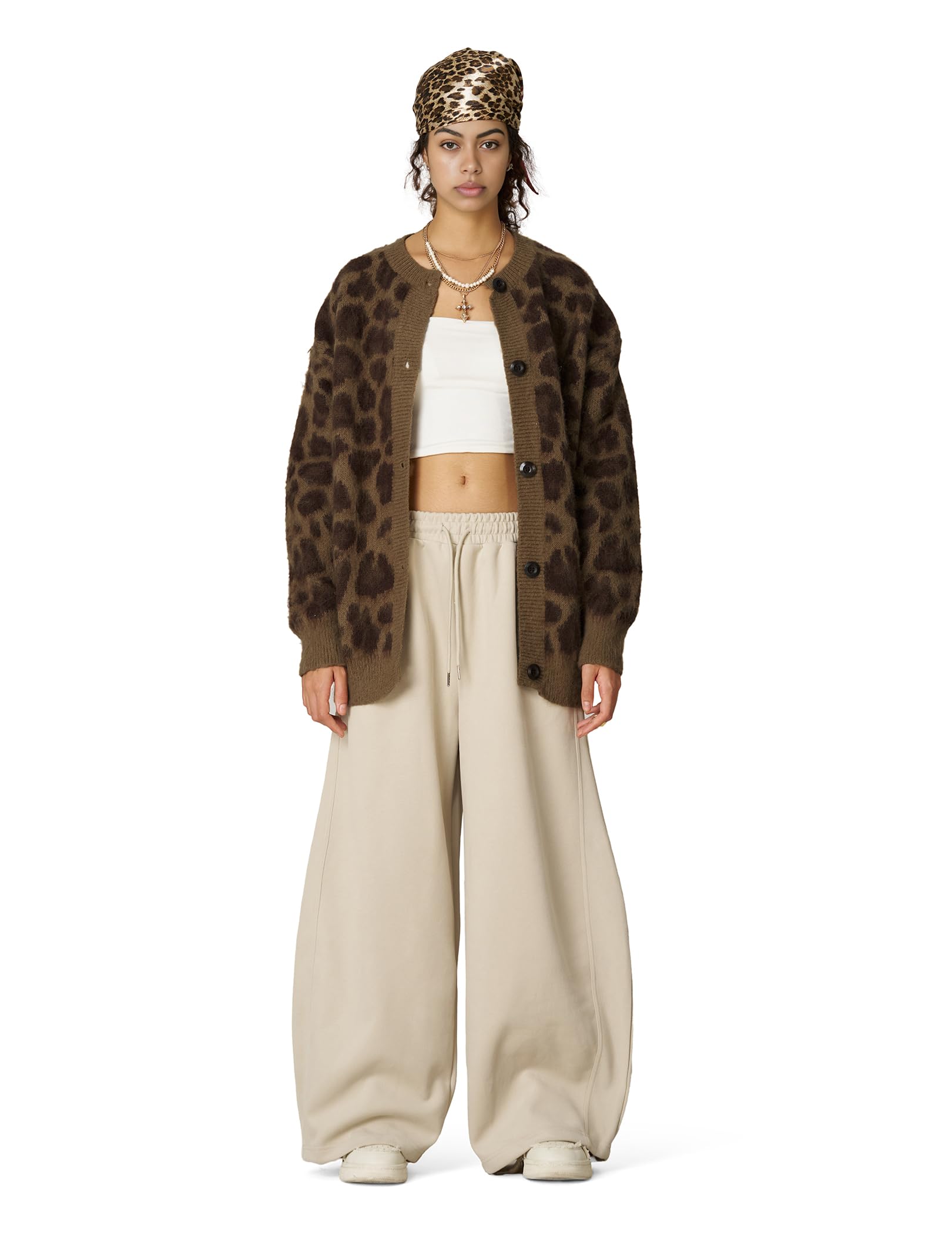 Aelfric Eden Leopard Print Cardigan Sweaters for Women Oversized Cheetah Y2k Crewneck Button Down Long Sleeve Cardigans - Image 6