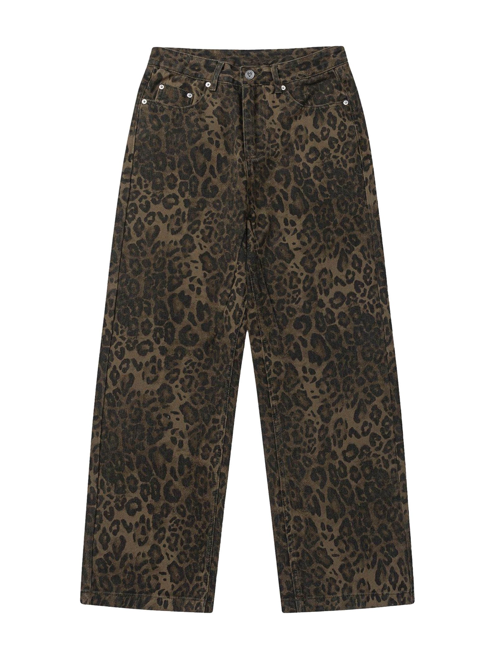 Aelfric Eden Leopard Print Jeans for Women Cheetah Print Pants Straight Leg Denim(A Size 1-2 Larger is Recommended) - Image 7