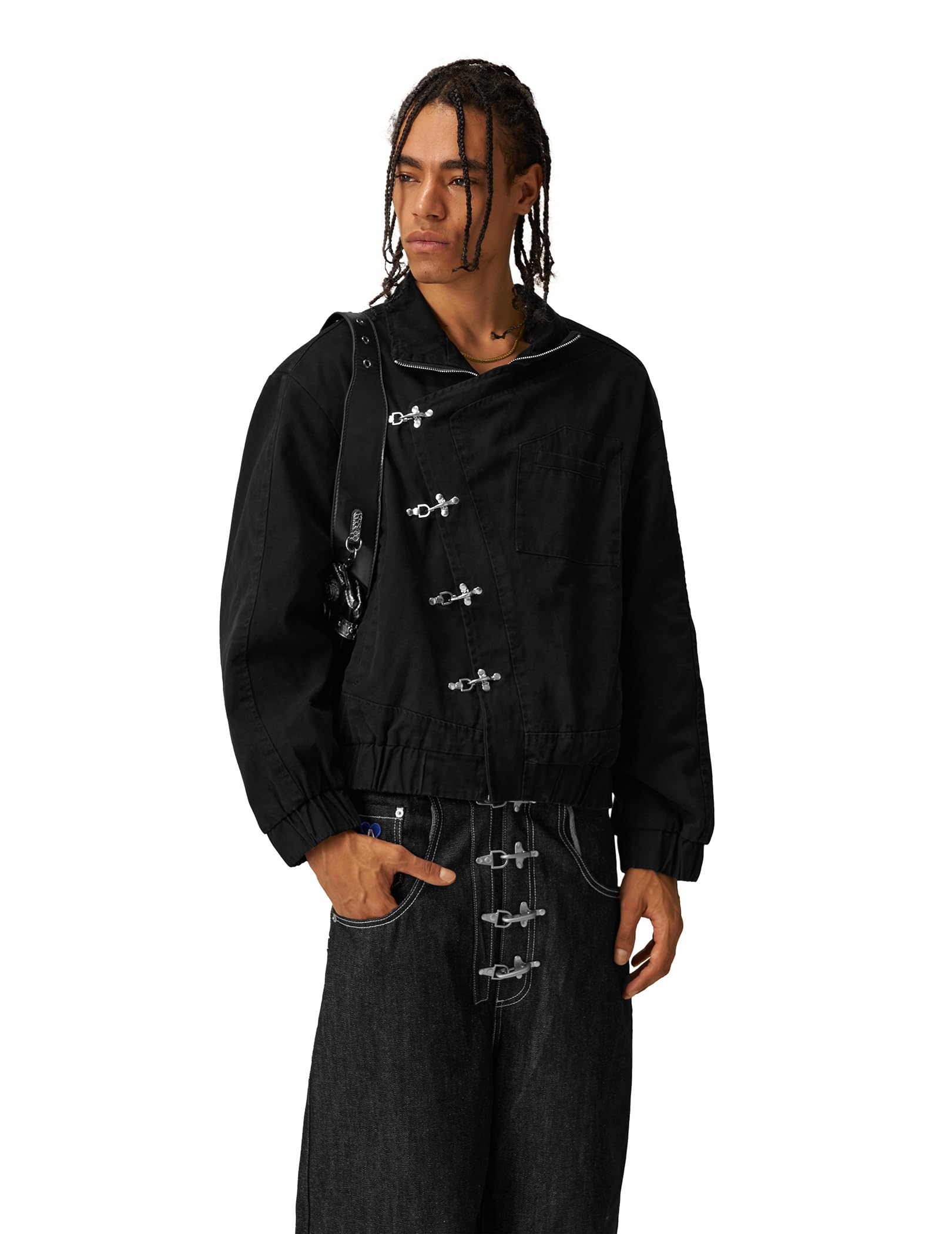 Aelfric Eden Mens Jackets Metal Button Boxy Jacket Vintage Casual Collared Streetwear Slant Placket Soft Warm Coats - Image 4