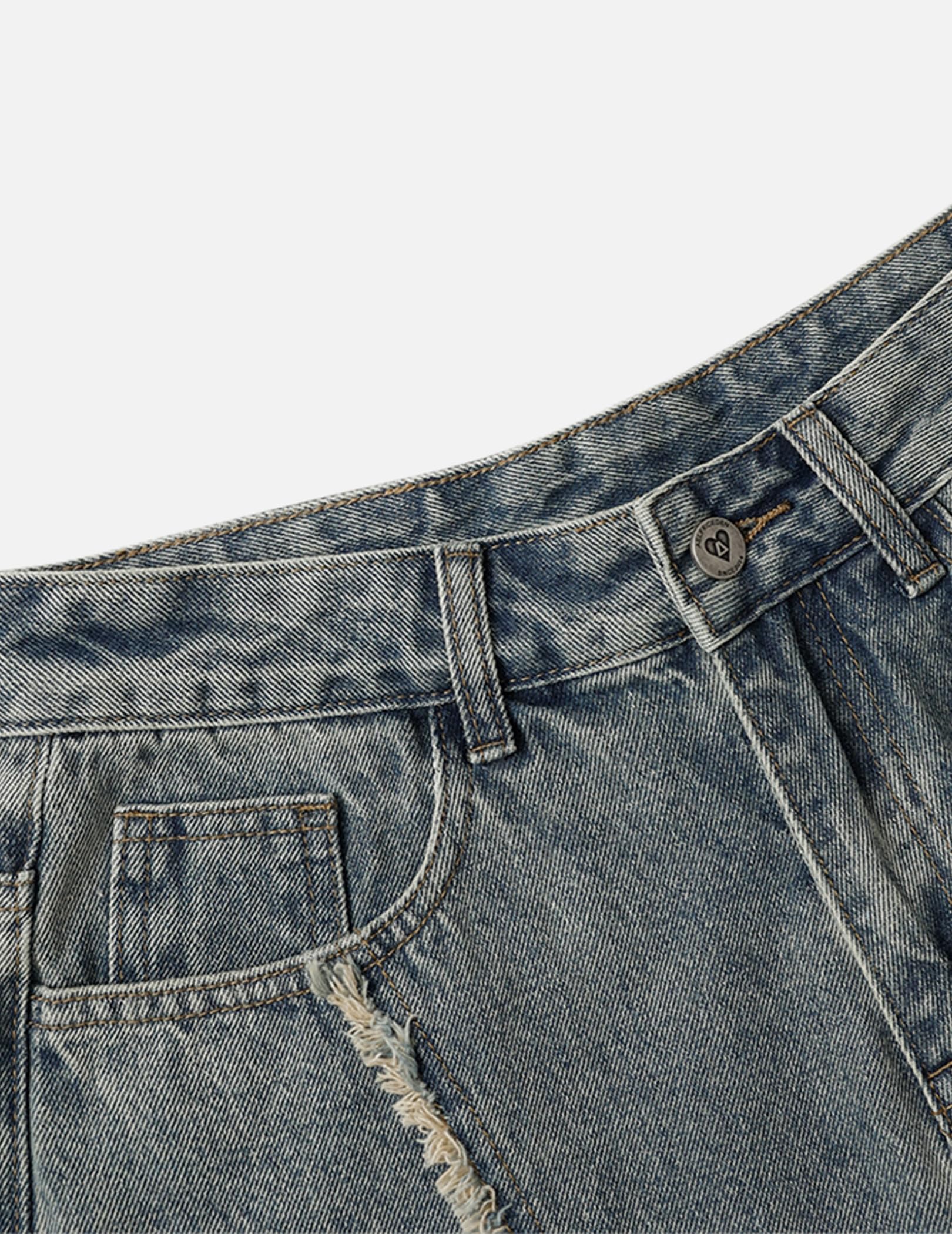 Aelfric Eden Mens Jeans Fringe Patchwork Loose Fit Jean Pants Casual Unisex Wide Leg Y2k Vintage Denim Pant Streetwear - Image 5