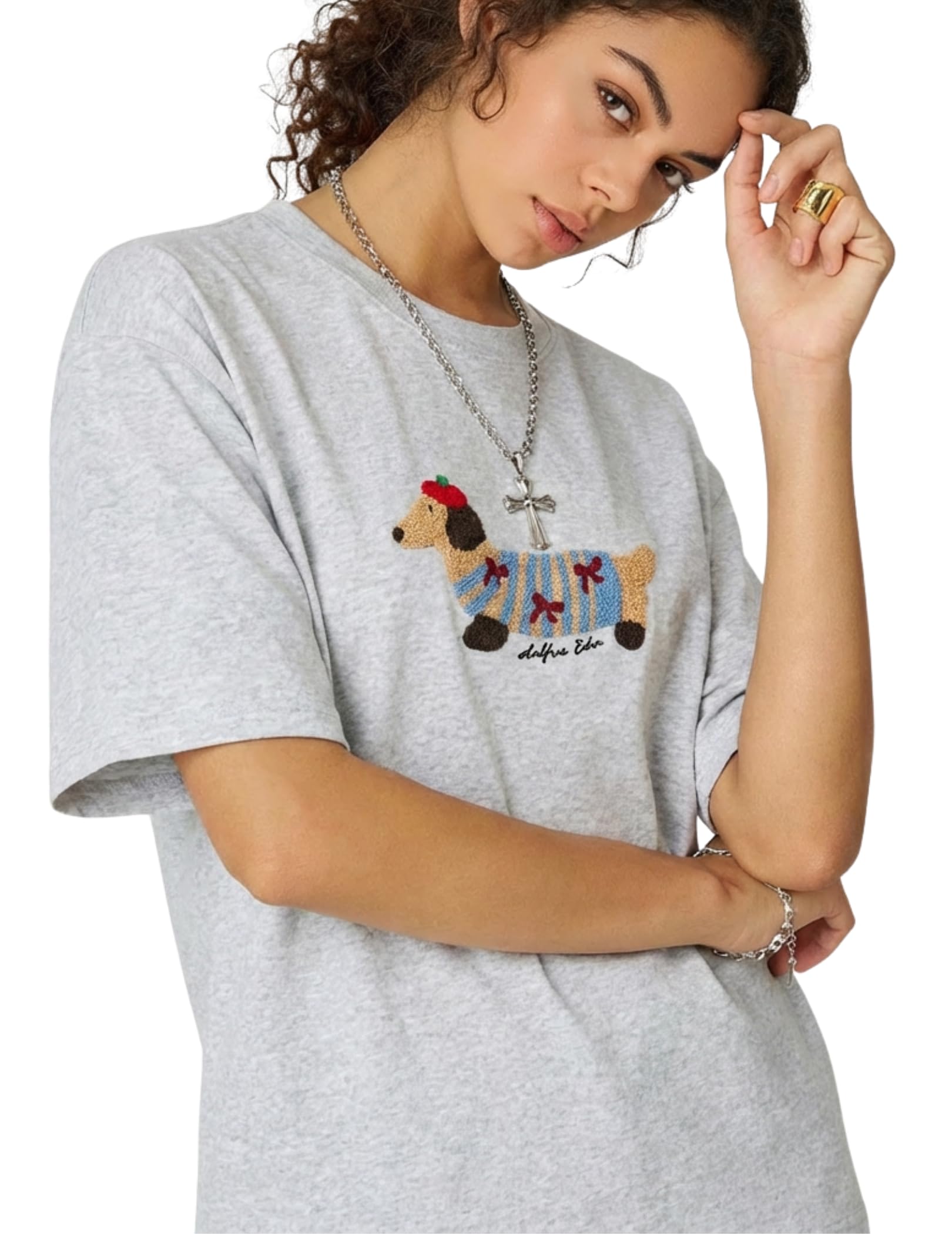 Aelfric Eden Mens Oversized Graphic Tees Dog Embroidery Casual Women Tshirts Short Sleeve Top Cotton Cute Tee Shirt - Image 3