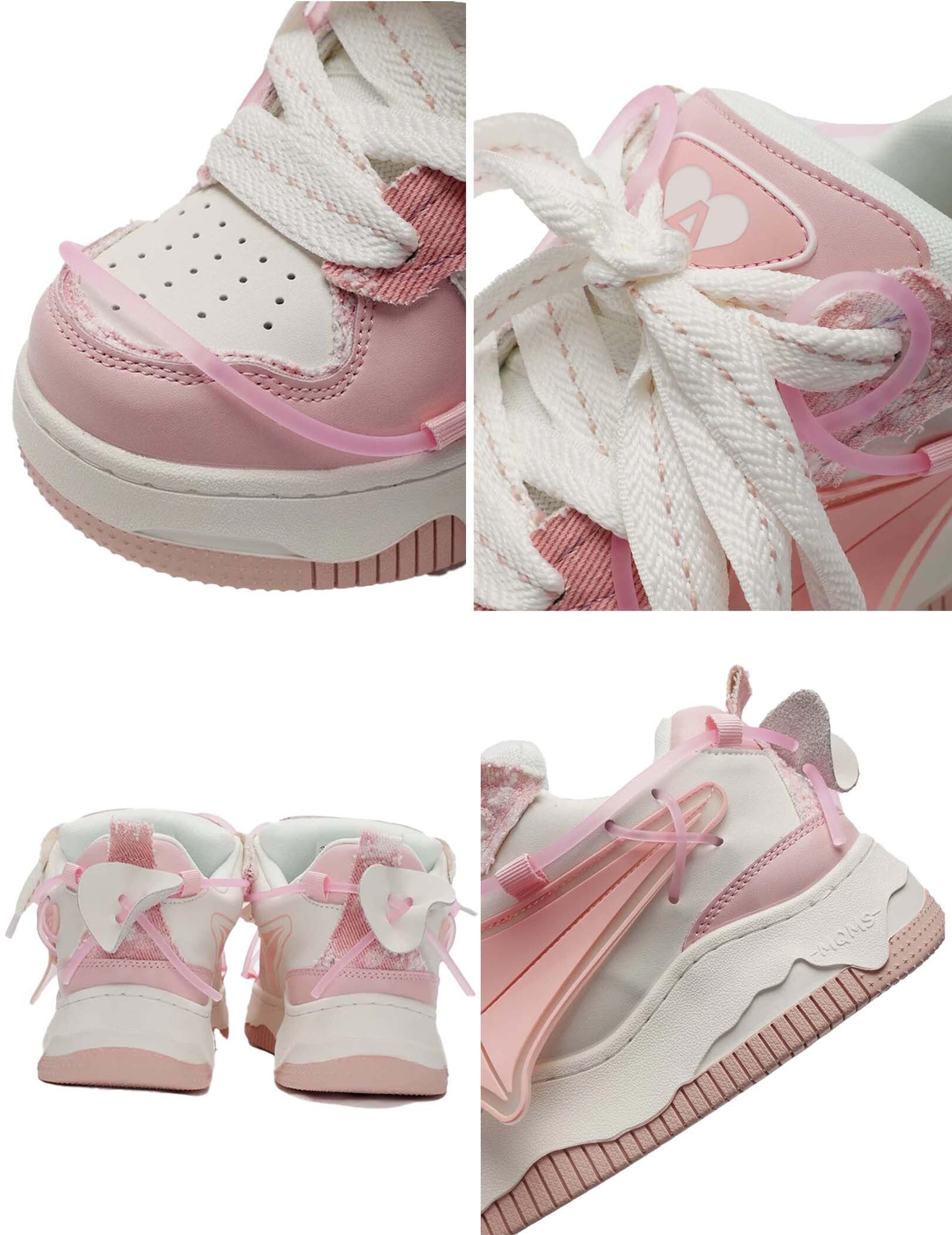 Aelfric Eden Pink Platform Leather Lace-up Sneakers Color Blocking Patchwork Skate Shoes Y2K Aesthetic Fashion Walking Shoes - Image 4