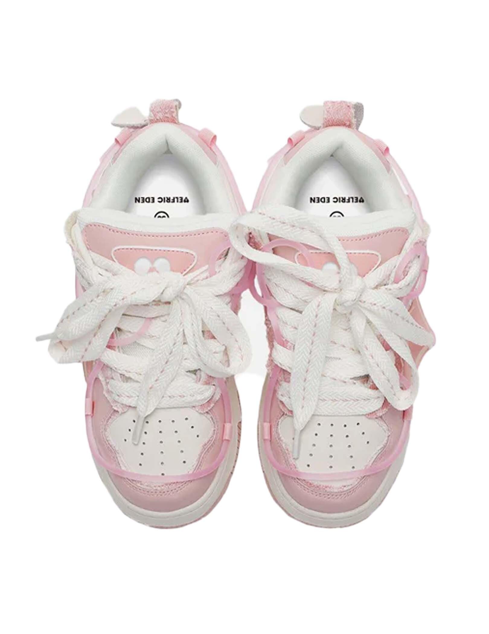 Aelfric Eden Pink Platform Leather Lace-up Sneakers Color Blocking Patchwork Skate Shoes Y2K Aesthetic Fashion Walking Shoes - Image 5
