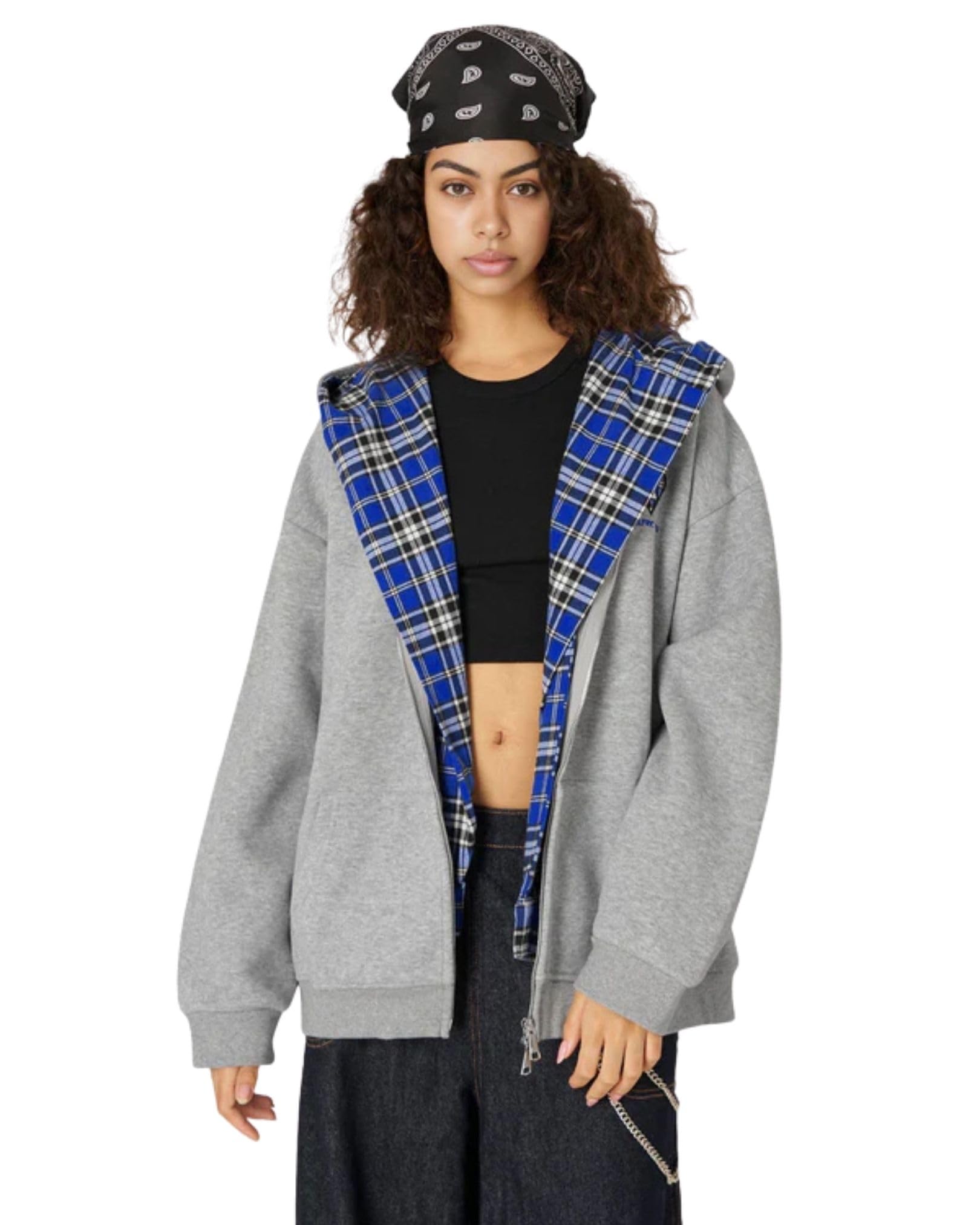 Aelfric Eden Plaid Double Layer Zip Up Hoodie Y2K Hooded Casual Sweatshirts Jackets Unisex - Image 5