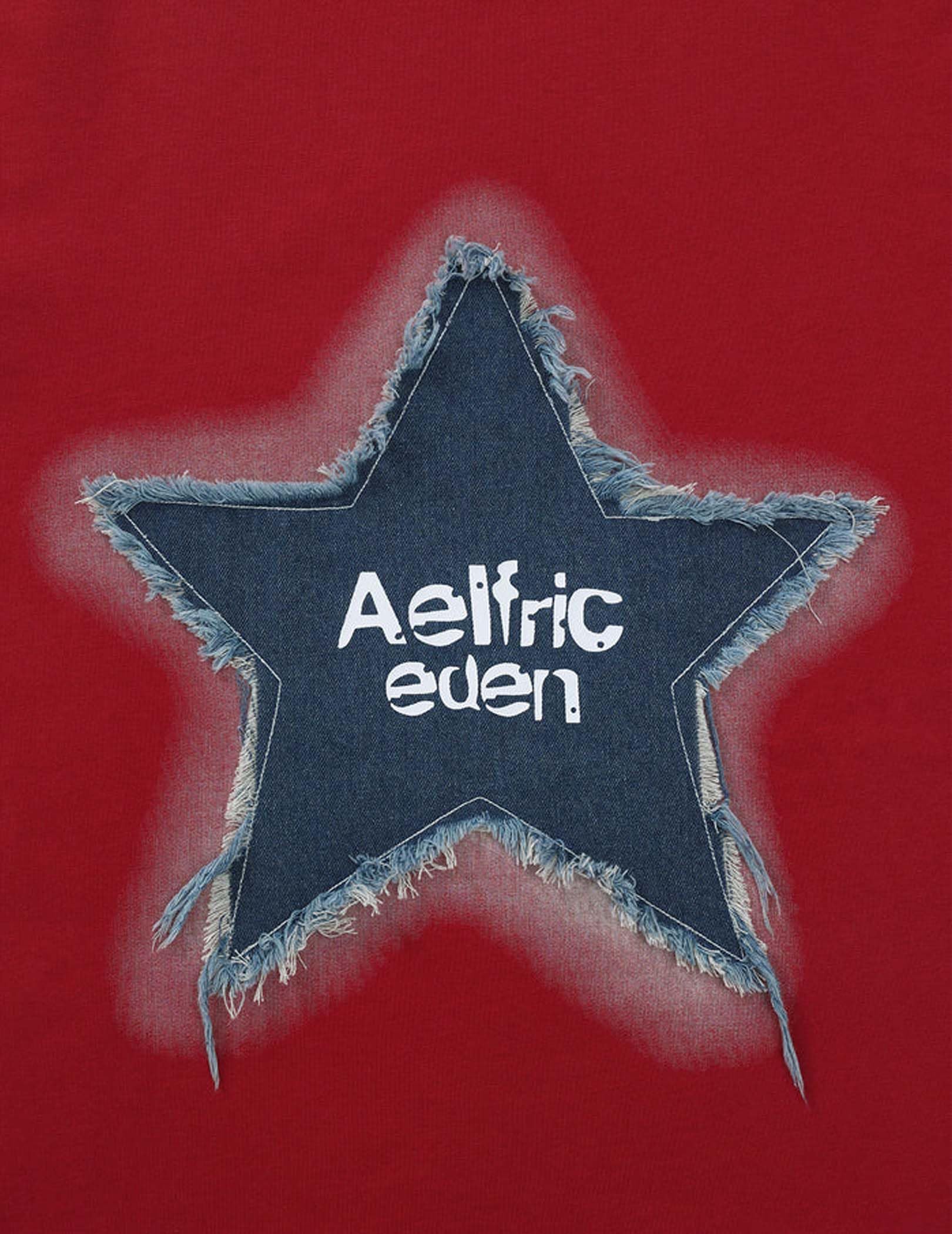 Aelfric Eden Star T Shirts Oversized Graphic Tees Denim Patchwork Short Sleeve Crewneck Shirts Y2K Vintage Unisex Streetwear - Image 4