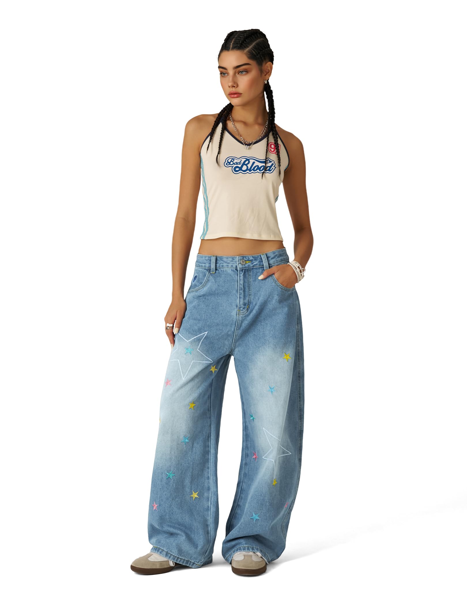 Aelfric Eden Stars Embroidery Baggy Barrel Jeans Wide Leg Y2K Denim Pants Straight Loose Jeans Streetwear Unisex - Image 5