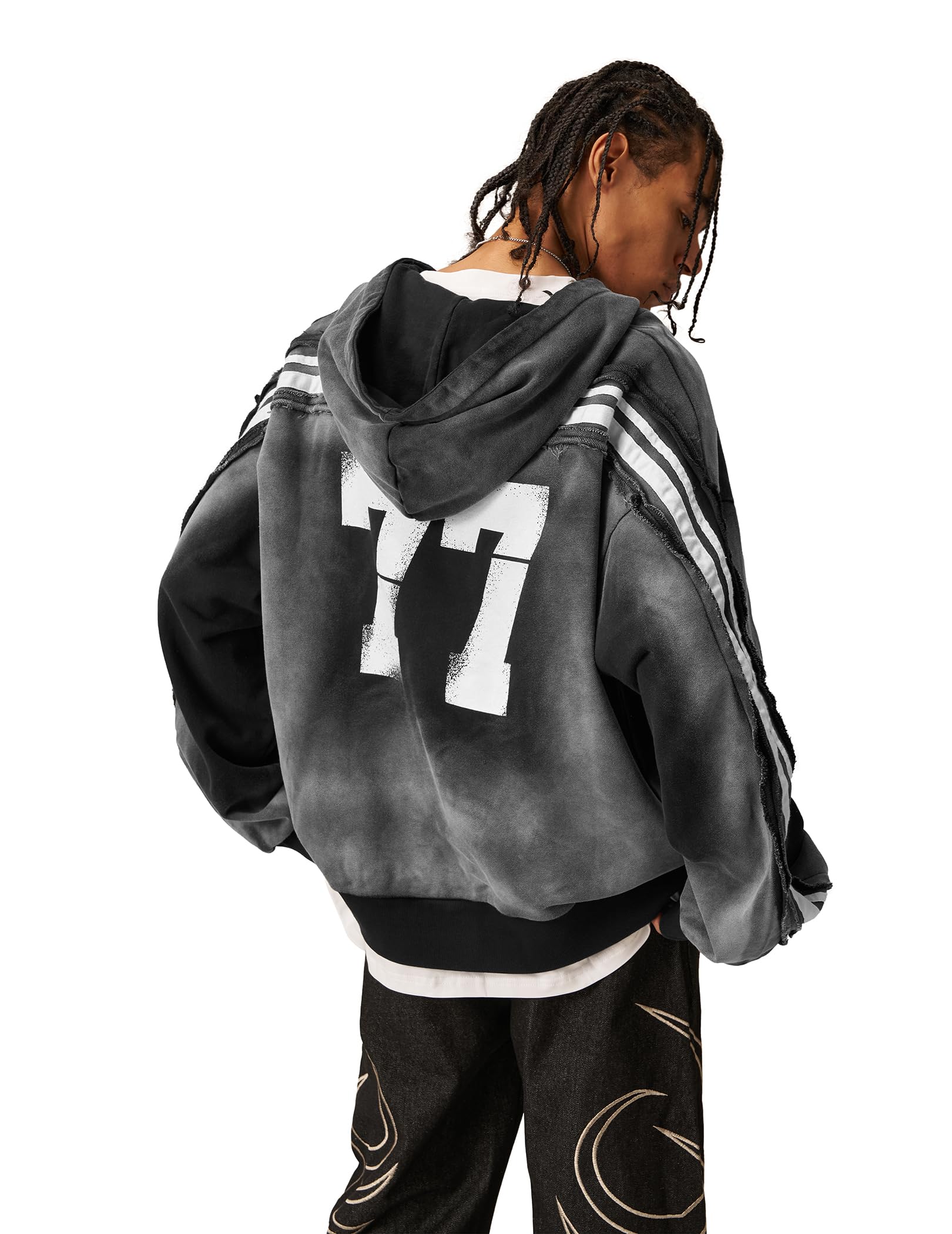 Aelfric Eden Stripe Washed Zip Up Hoodie Graphic Number Print Hooded Sweatshirts Vintage Cotton Jackets Unisex - Image 3