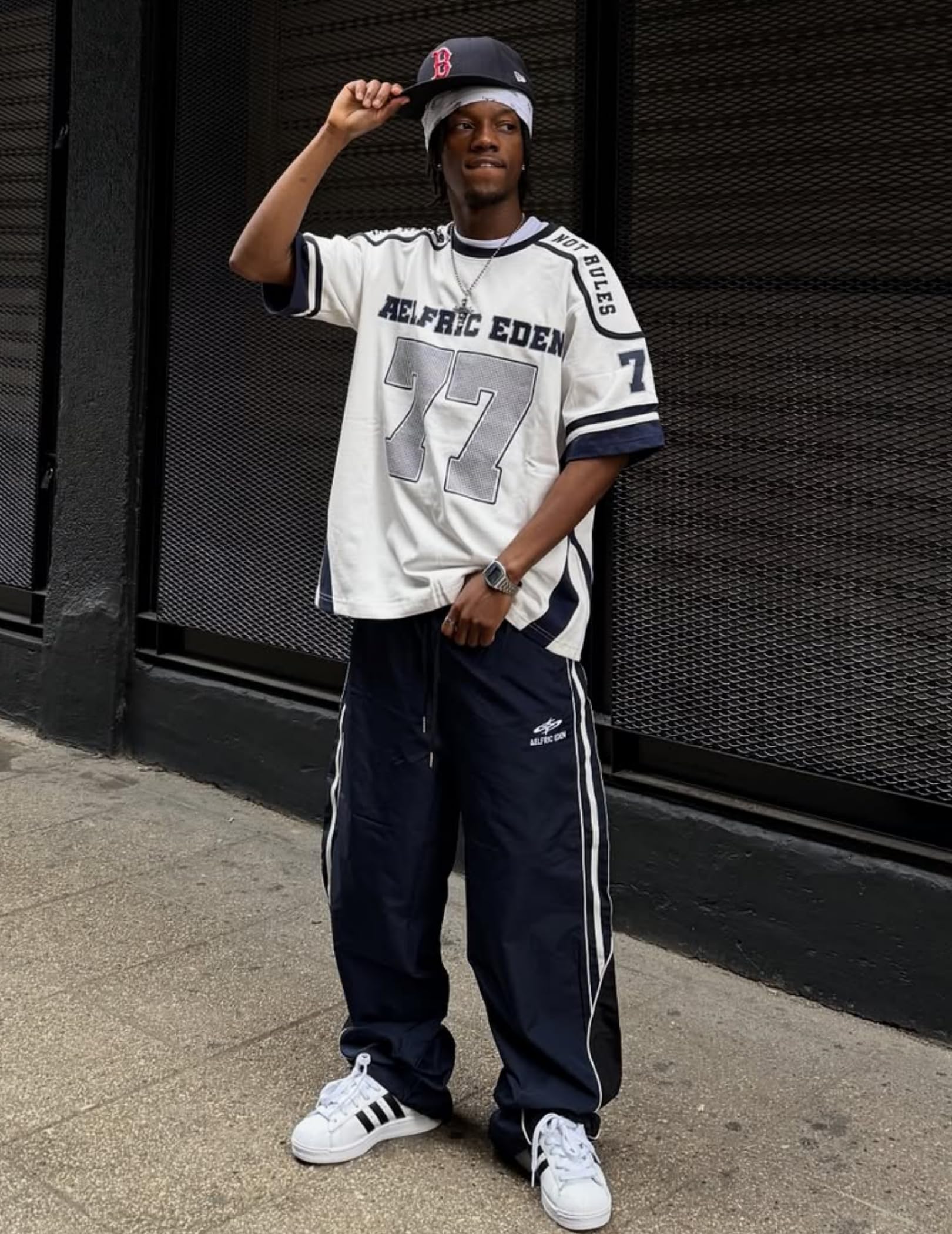 Aelfric Eden Womens Embroidery Patchwork Striped Track Pants Unisex Baggy Sweatpants Wide Leg Drawstring Y2K Pants - Image 3