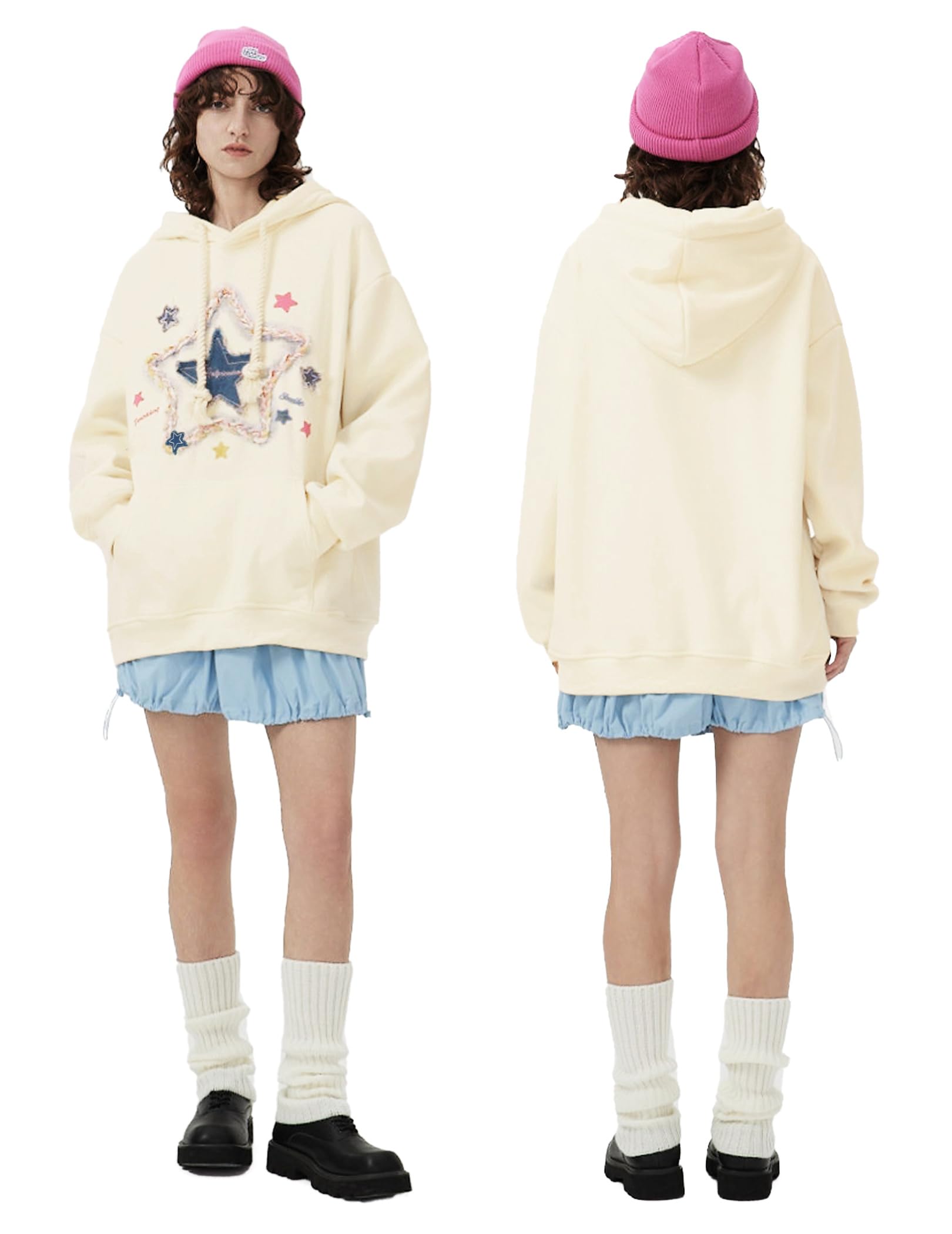 Aelfric Eden Womens Oversized Hoodies Star Graphic Fleece Hooded Streetwear Unisex Sweatshirts Pullover with Pocket - Image 3